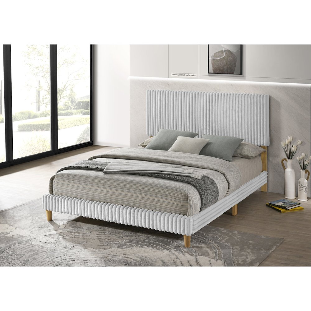 Queen size panel bed with wodden legs in Light gray color