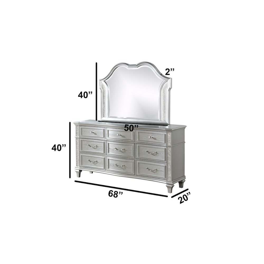 5 Piece Silver Eastern King Panel Bedroom Set ( Ekb+Dresser+ Mirror+ 2Ns)