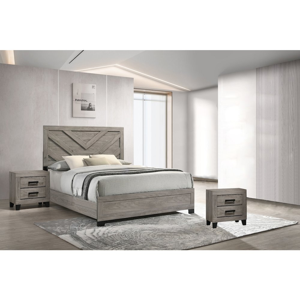 3 piece light gray pannel bedroom set (Bed+2NS)