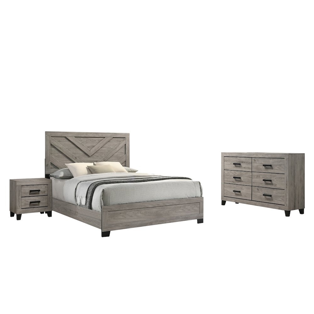 3 piece light gray pannel bedroom set (Bed+NS+Dresser)