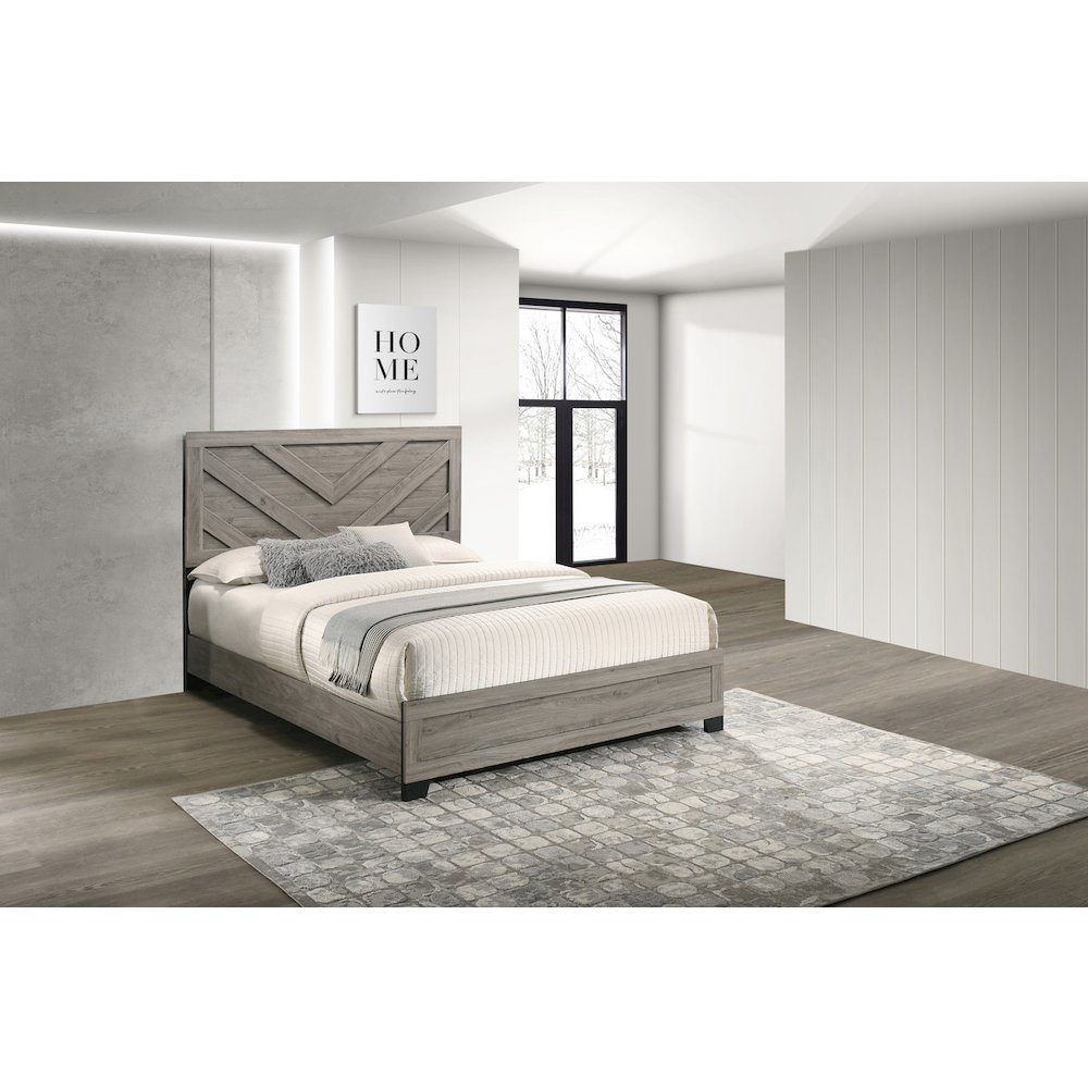 Light gray pannel Full size bed (78″L x 56″W x 53″H)