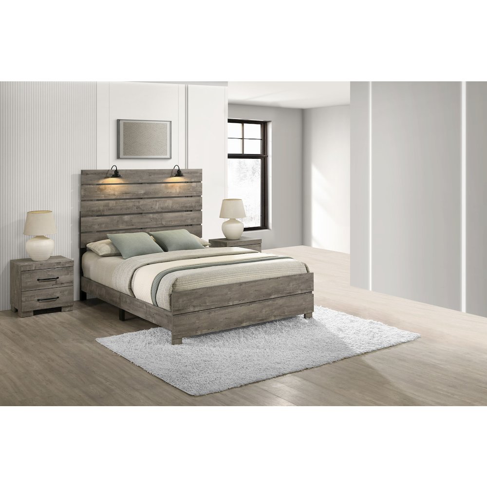 3Pc Modern Eastern King Size Panel Bedroom Set In Antique Gray Color