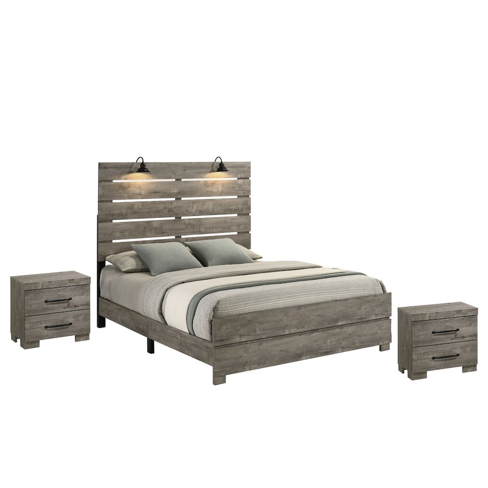 3Pc Modern Eastern King Size Panel Bedroom Set In Antique Gray Color