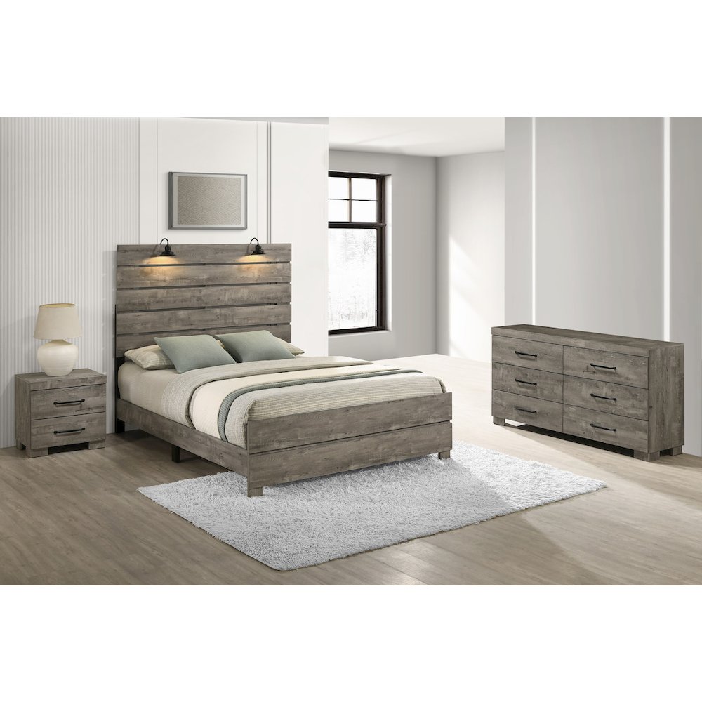 3Pc Modern Eastern King Size Panel Bedroom Set In Antique Gray Color