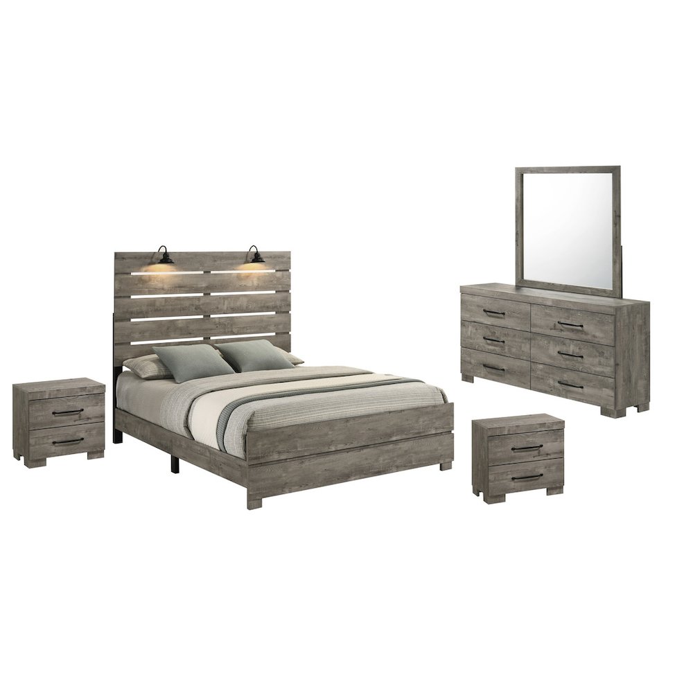 5Pc Modern Eastern King Size Panel Bedroom Set In Antique Gray Color