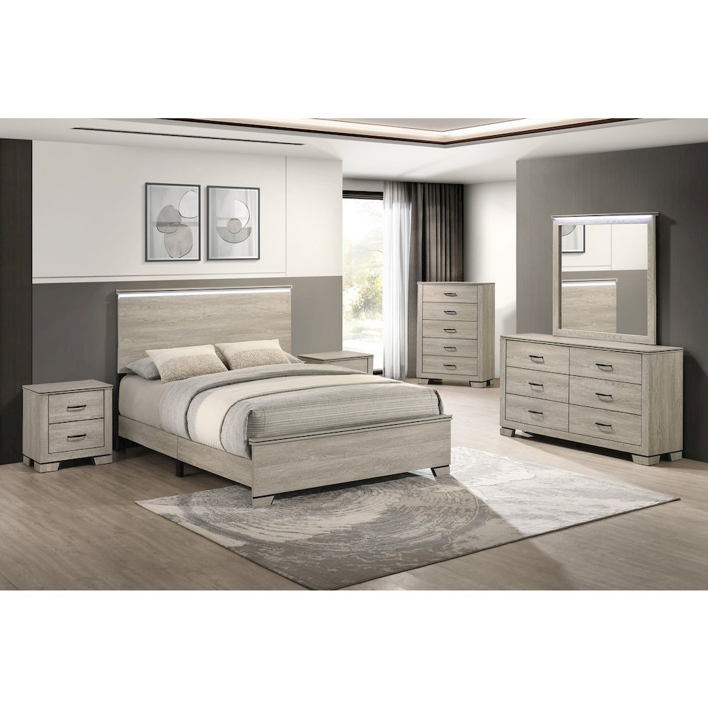 6pc Queen Panel Bedroom Set Greige Rustic Oak