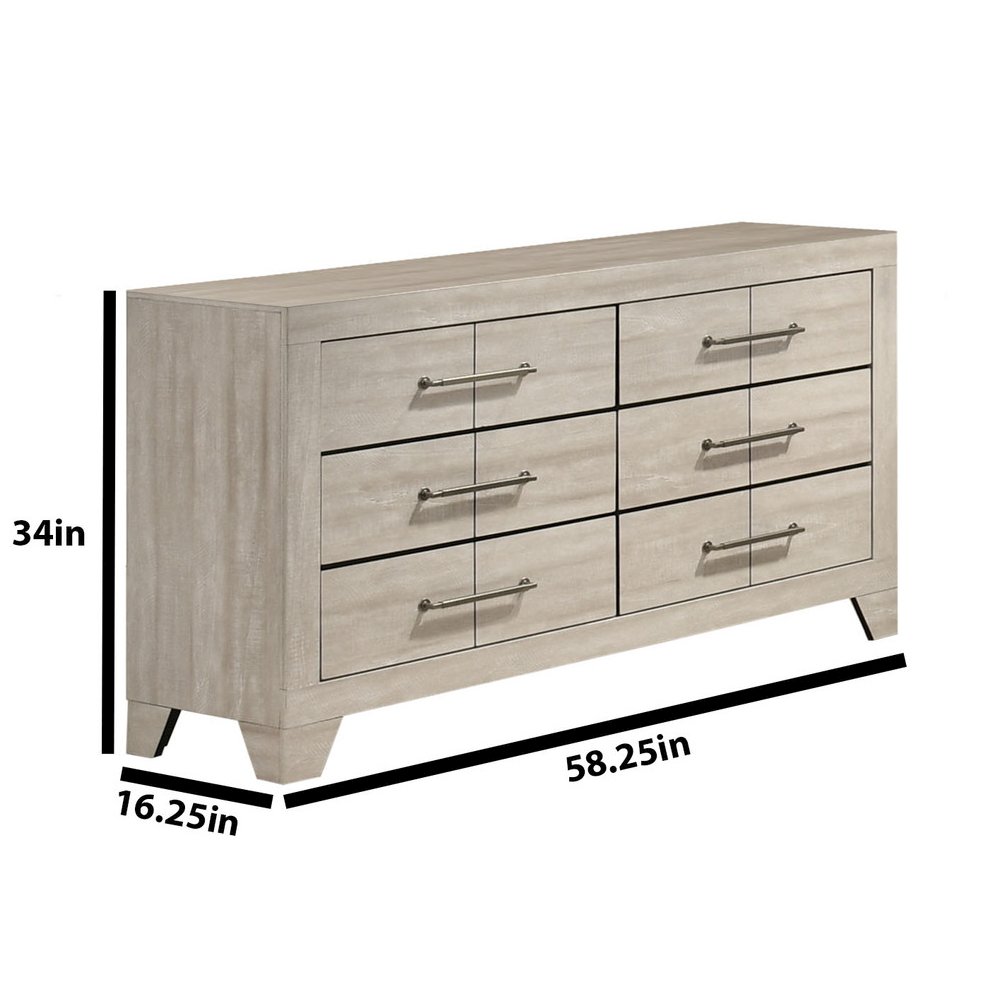 Rustic Gray Oak 6-Drawers Dresser