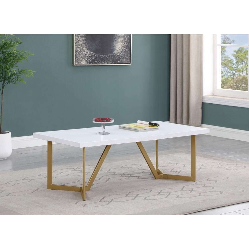 3pc White wood top coffee table set w/gold color iron base (1Coffee+2end table)