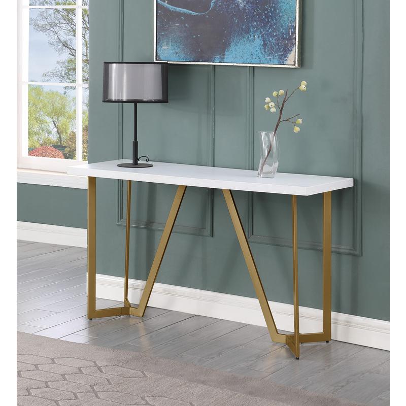 4pc white wood top coffee table set w/ gold color iron base (1 coffee+2End+1console table)