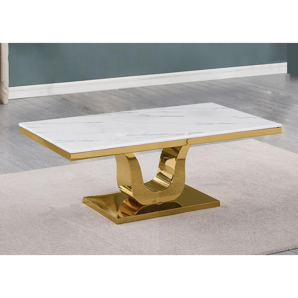 4pc white marble coffee set with a gold base (Coffee + 2 End + Console table)