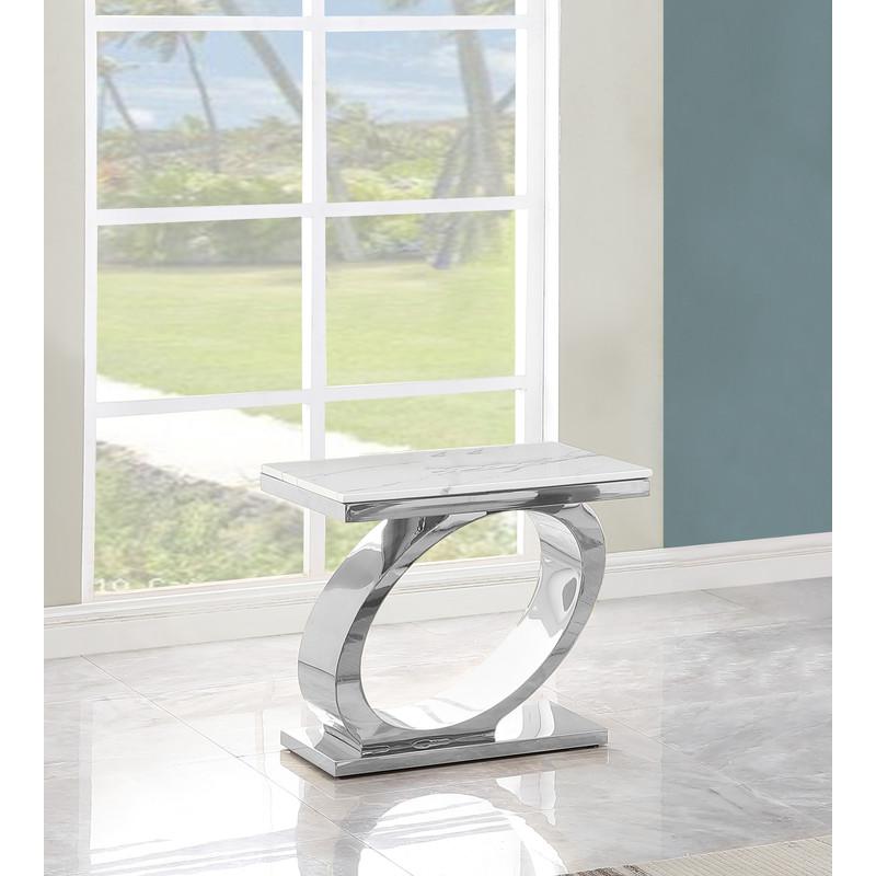 3pc White marble coffee table set with silver base (1 Coffee+2 End tables)