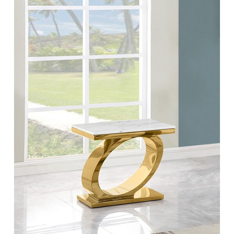 3pc White marble coffee table set with gold color base (1 Coffee+2 End tables)
