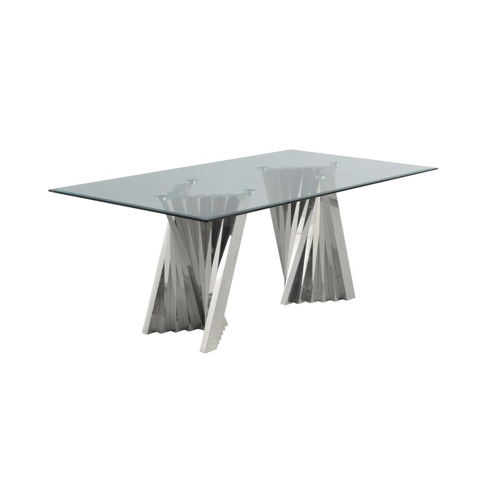 Glass Table w/ Silver Spiral Base