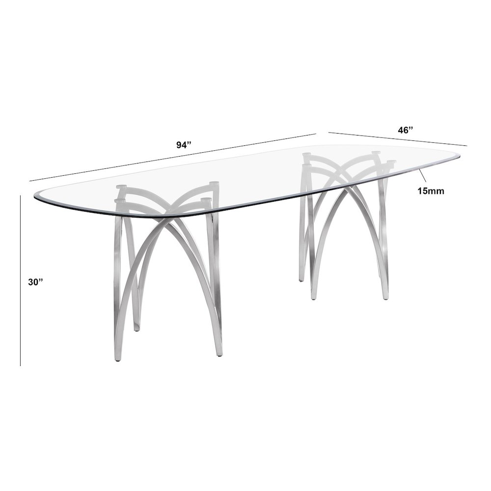 9Pc Tempered Glass Dining Table Set With 8 Black With Matte Silver Side Chairs
