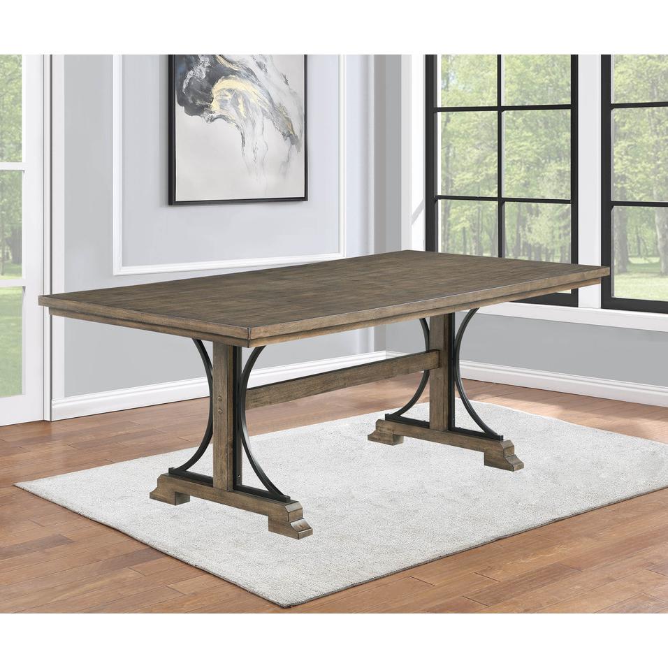 72″ inch fixed dining table with matching brown oak color accent bar
