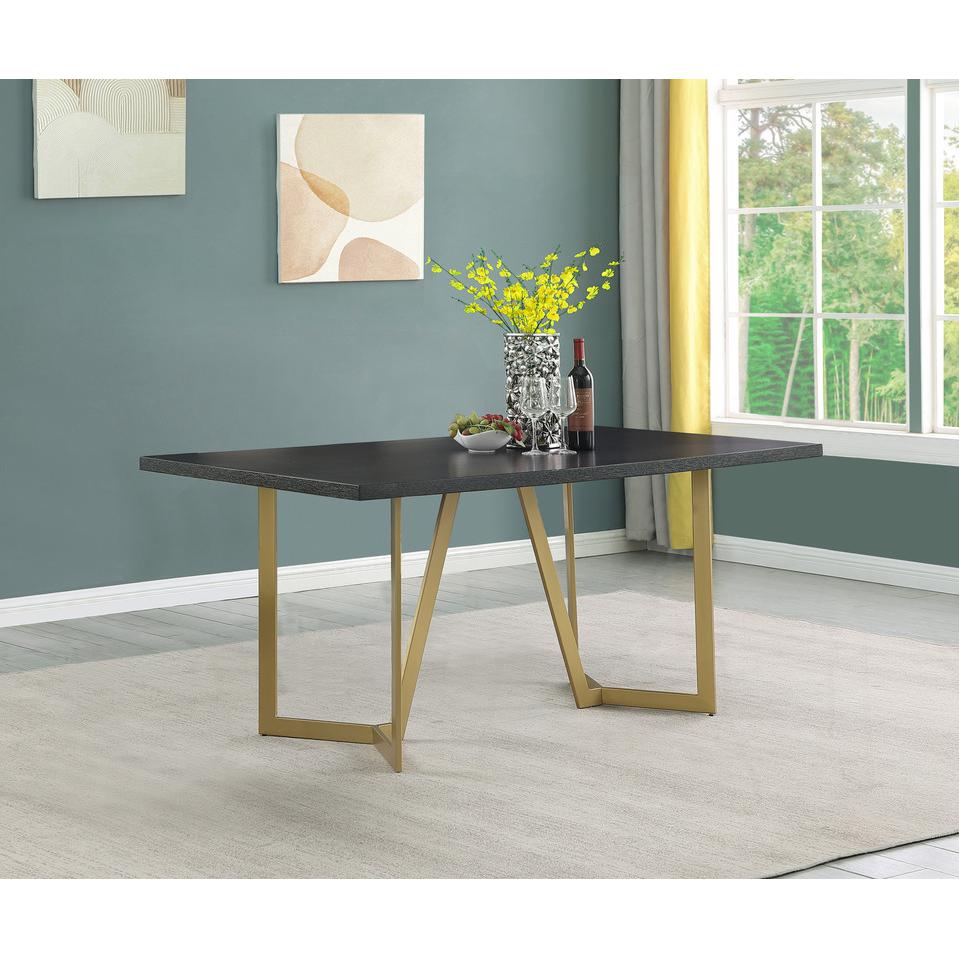 5pc rectangle dining table- Black wood top w/ 4 cream velvet chairs