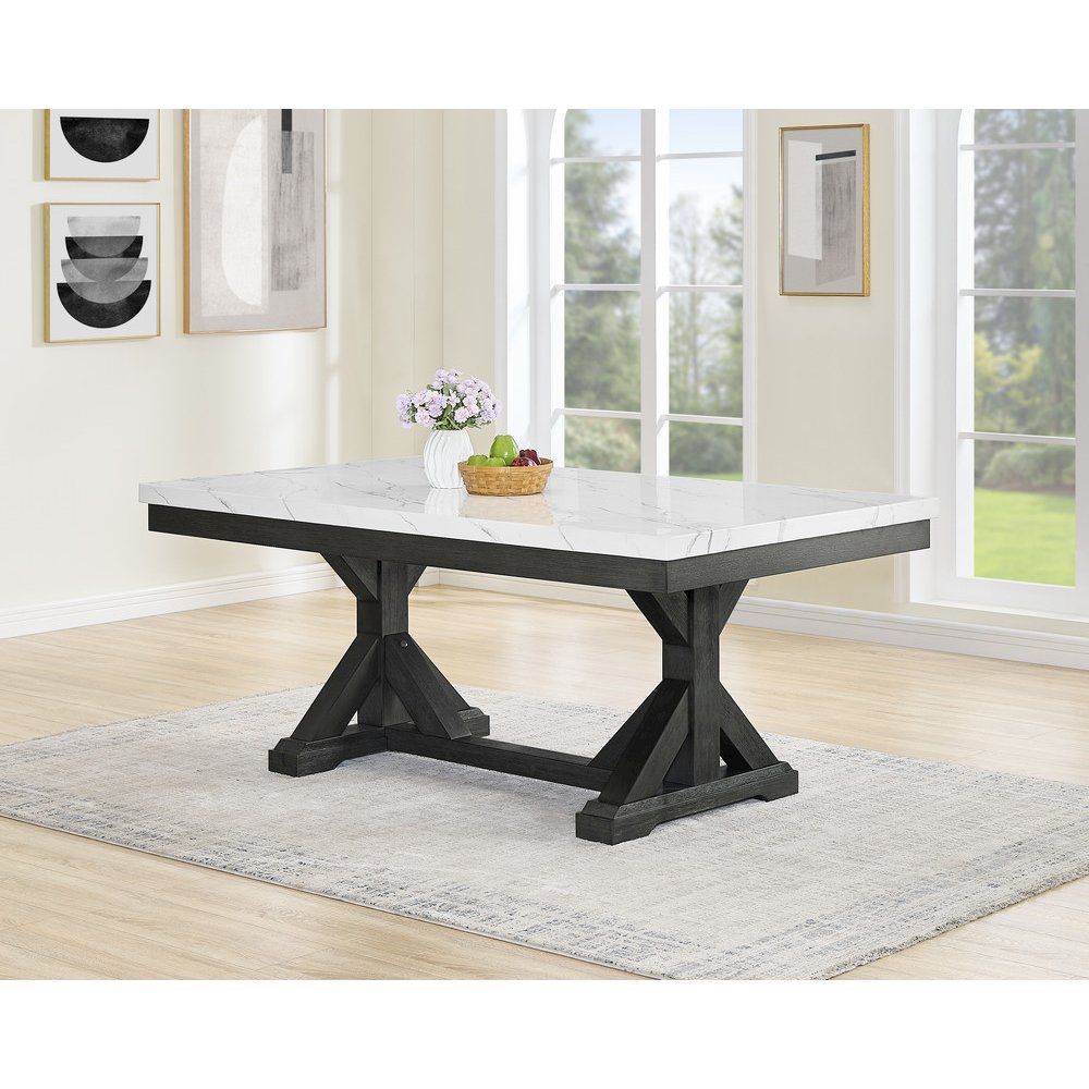 6Pc Fuax Marble Top Dining Set With 4 Gray Side Chairs And A Matching Bench