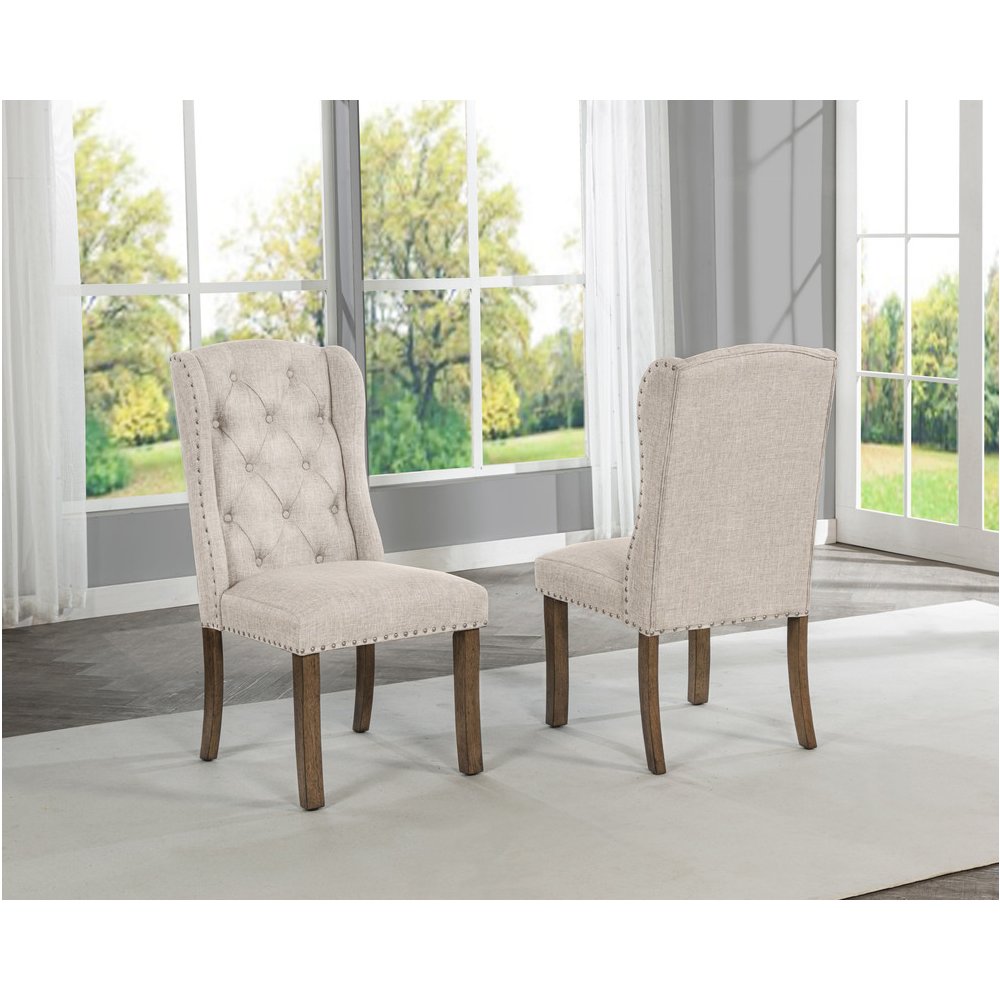 Traditional Dinging Set With 4 Beige Side Chairs And One 72″ Wood Dining Table
