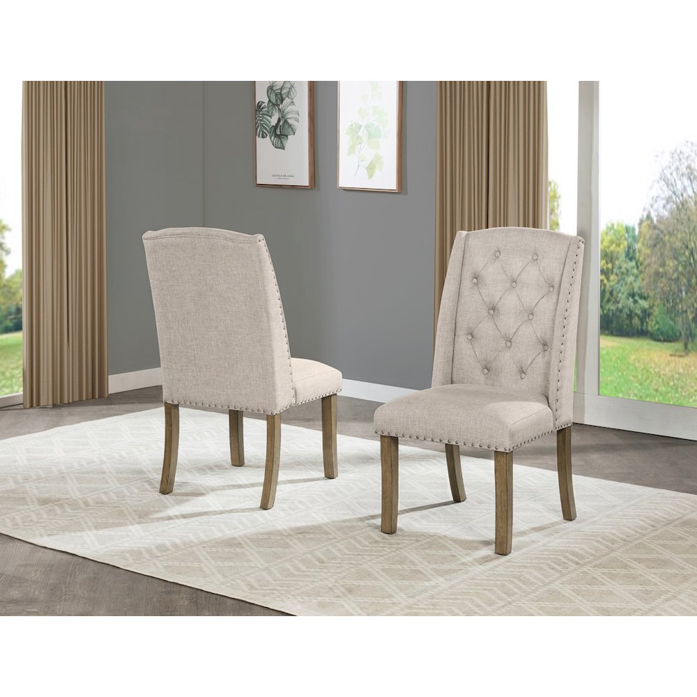 5 Piece Traditional Dining Set With Beige Side Chairs