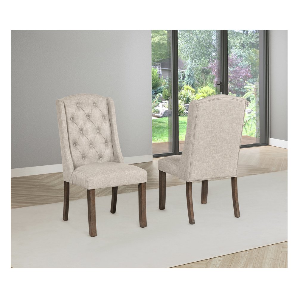 5 Piece Traditional Dining With Beige Dining Chairs