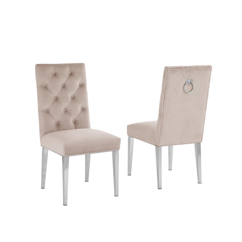 White Marble 9pc Set Tufted Ring Chairs in Beige Velvet