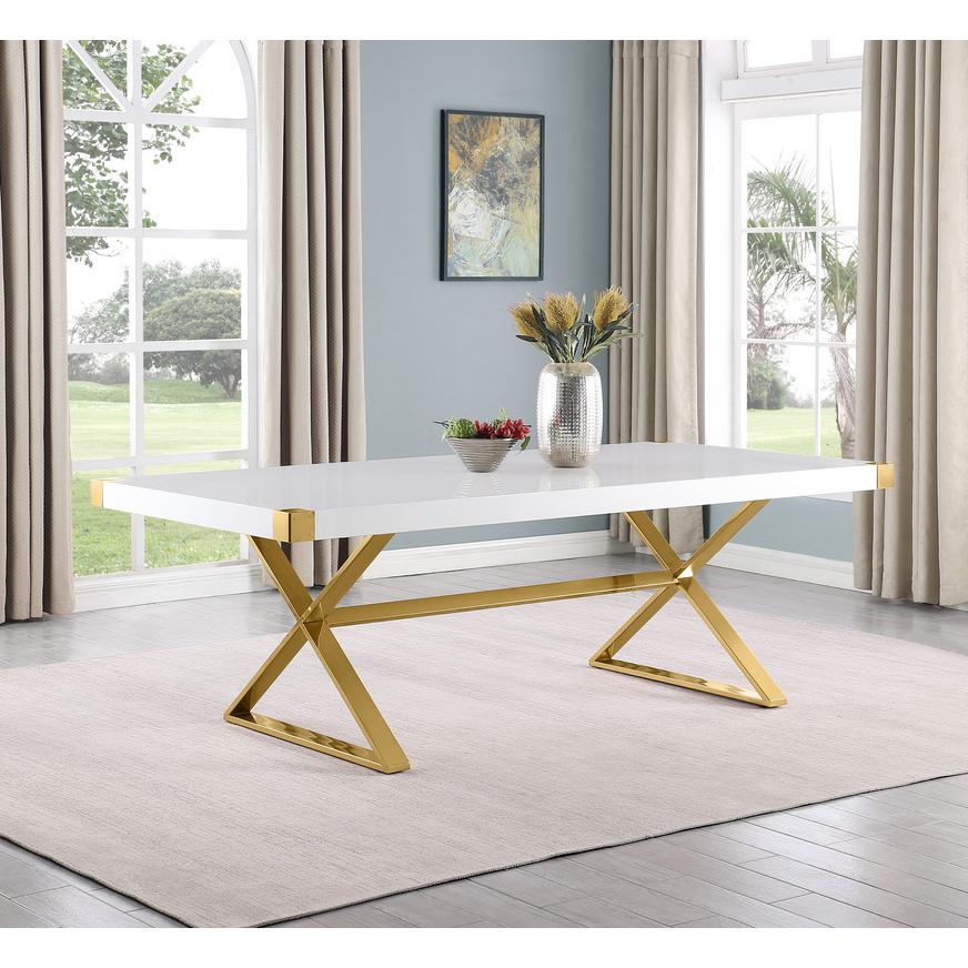 Large (94″) White Wood Top Dining Set With Gold Stainless Steel Base