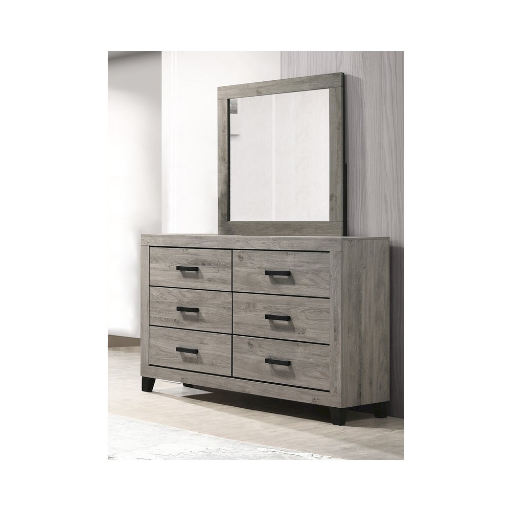 4 piece light grey pannel bedroom set (Bed+NS+Dresser+Mirror)