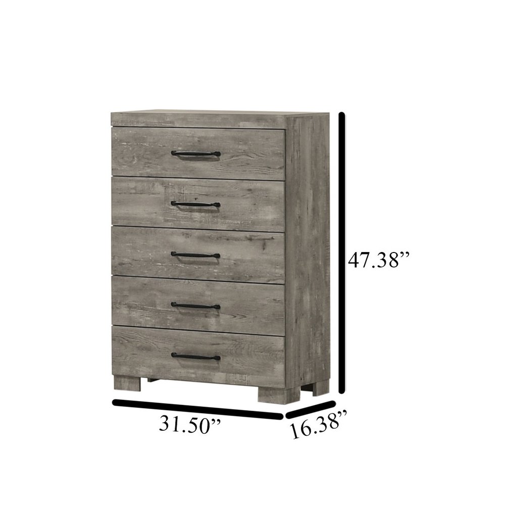 5Pc Modern Queen Size Panel Bedroom Set In Antique Gray Color