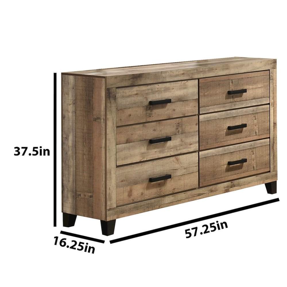 Weathered Brown Pine 6-Drawers Dresser