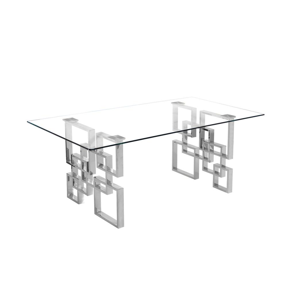 2 Piece Clear Glass Coffee Table with Silver stainless Steel legs and Matching End Table
