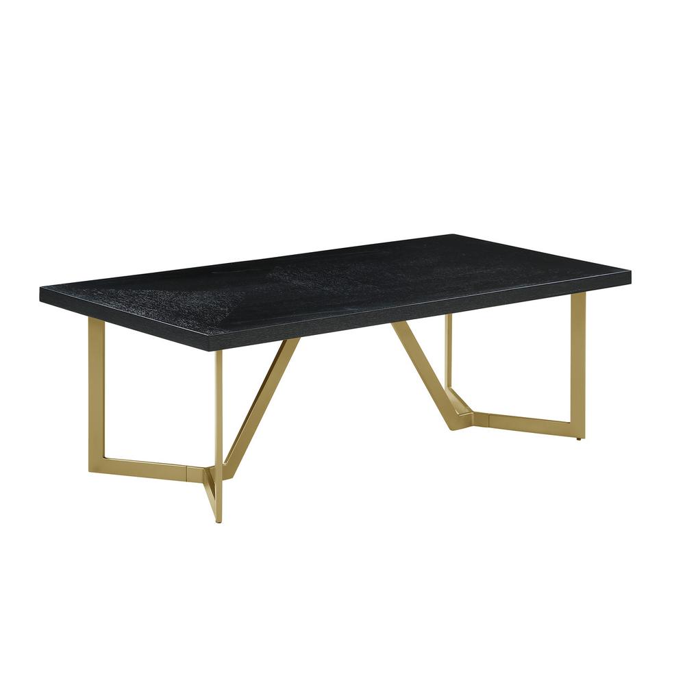3pc Black wood top coffee table set w/gold color iron base (1Coffee+2end table)