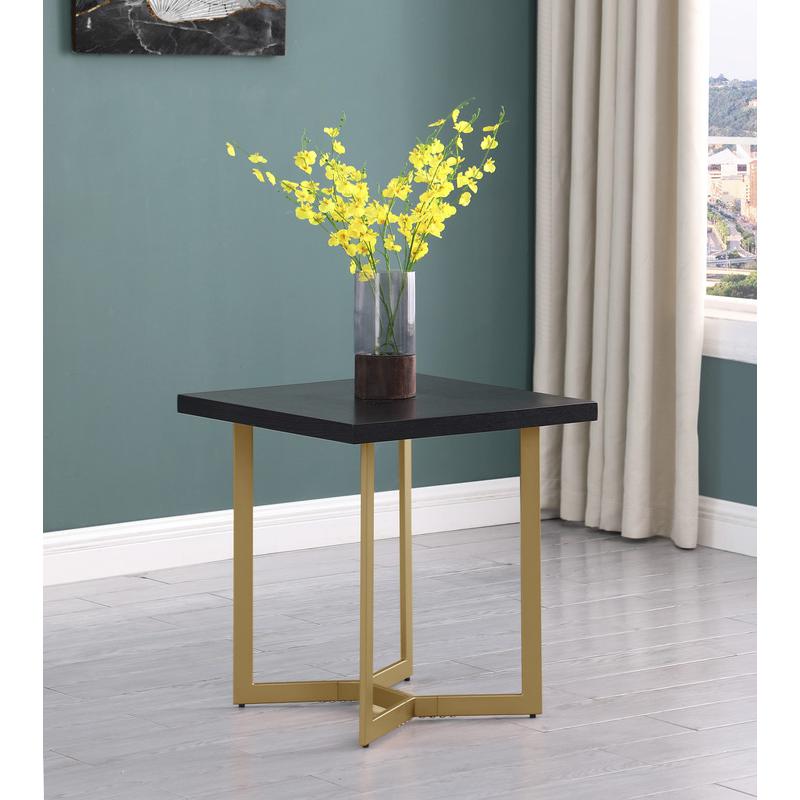 3pc Black wood top coffee table set w/gold color iron base (1Coffee+1End+1console table)