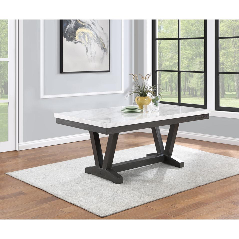 7 pc Dining set Faux Marble Wrap Table set with Beige Linen dining chairs