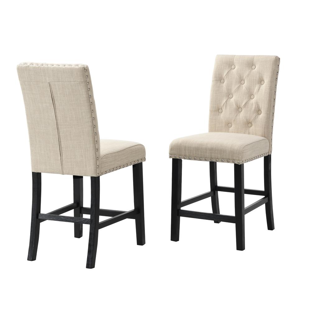 Beige Linen Tufted Counter Height Dining Chairs