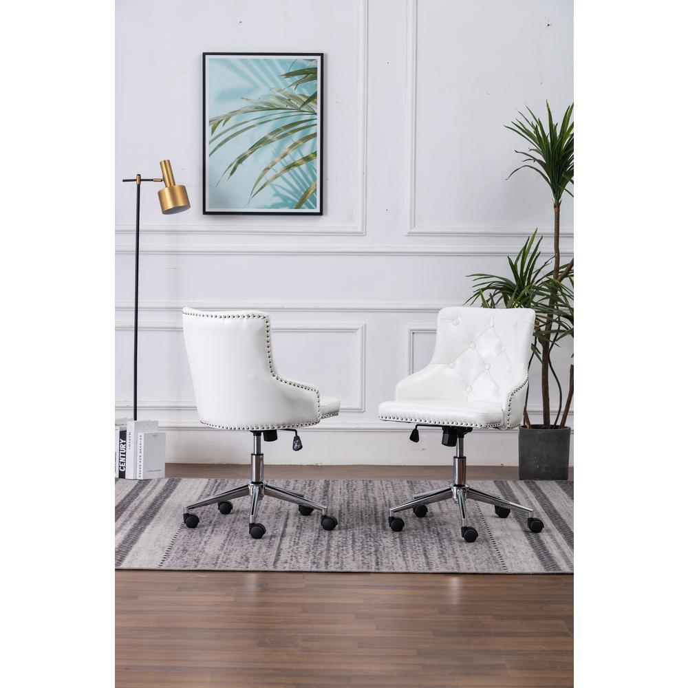 Tufted Faux Leather Office Chair in White – Single