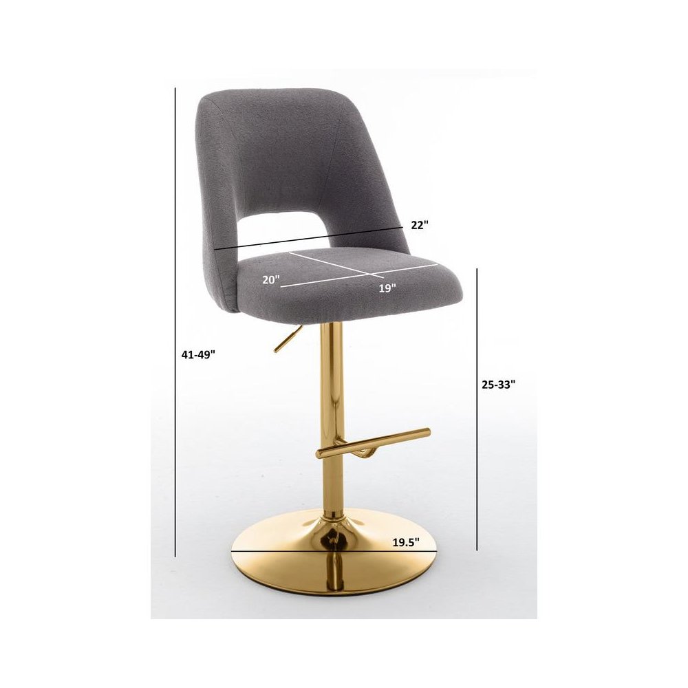 Boucle fabric upholstered barstool with a green seat and gold base (SET OF 2)