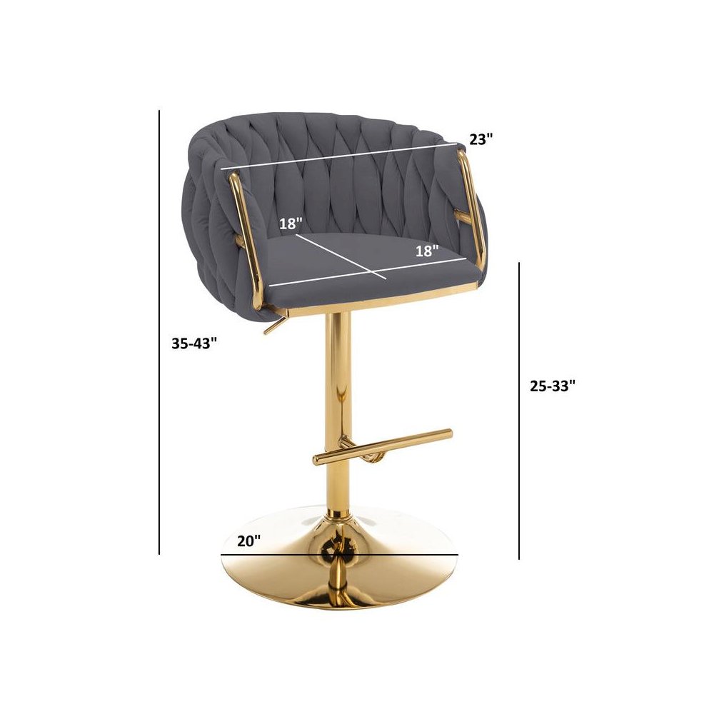Velvet Upholstered barstool in Black fabric with a gold color base (SET OF 2)