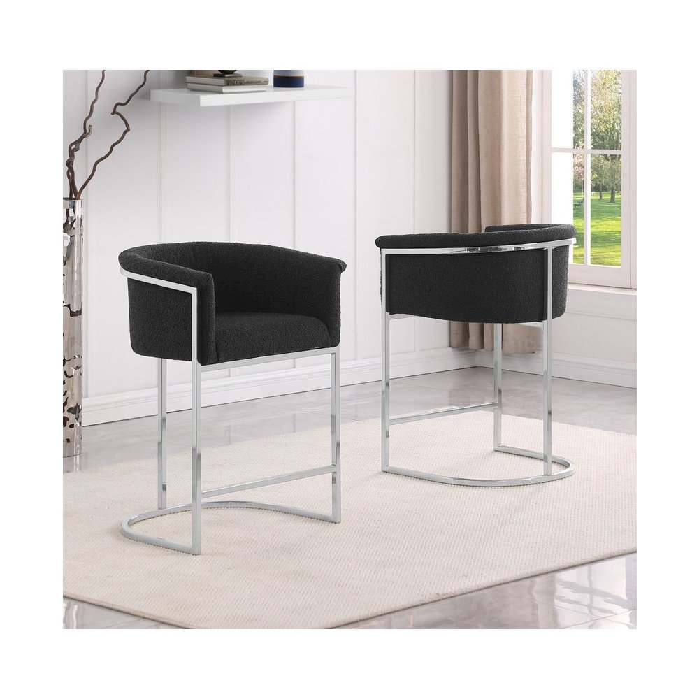 Best Quality teddy Boucle in black counter height chair – Set of 2