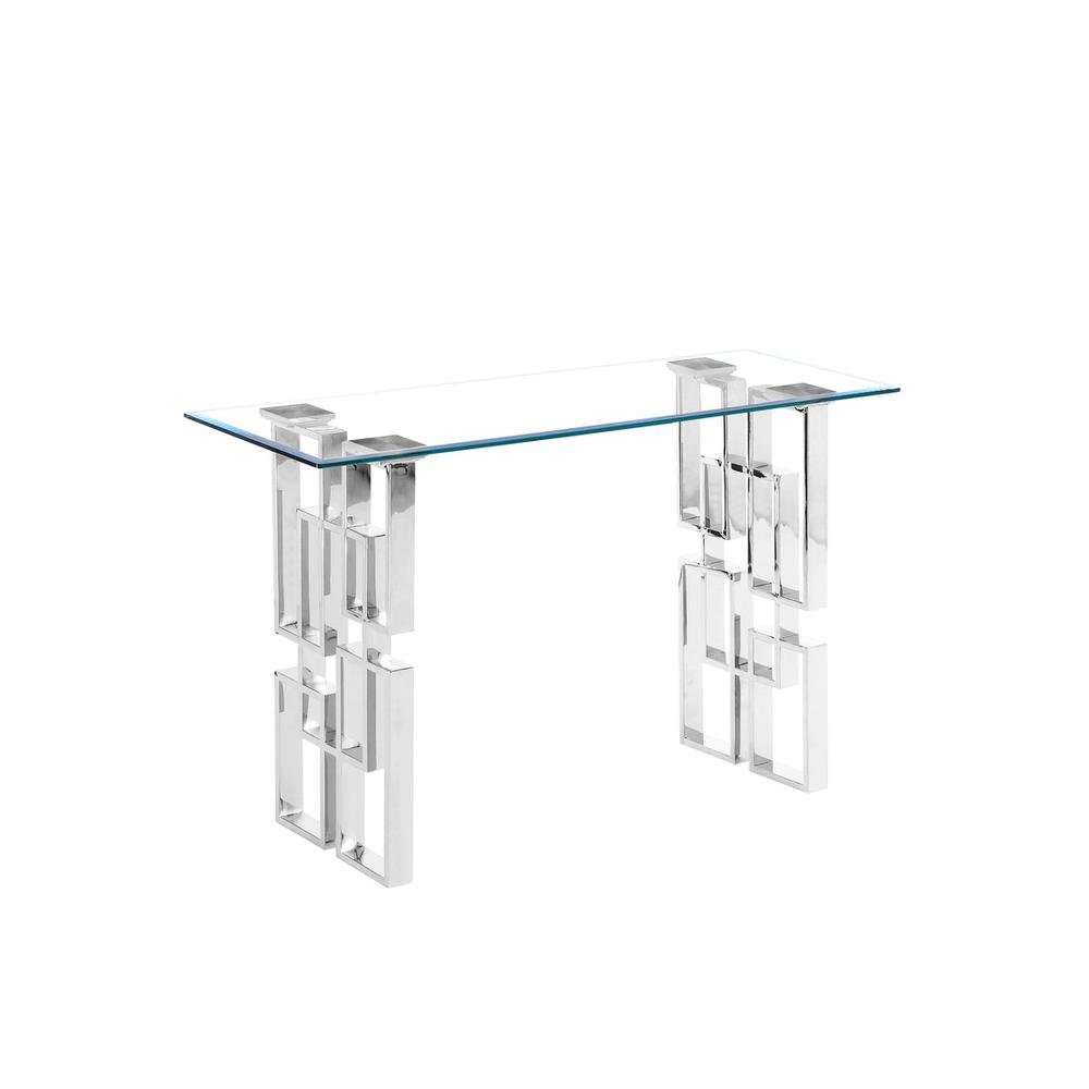 Clear Glass Console Table With Silver Stainless Steel legs