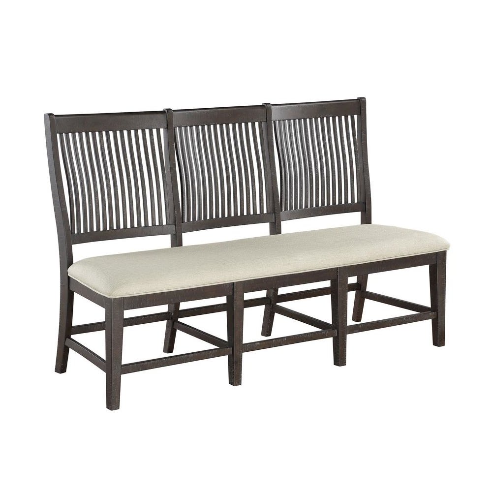 Rustic brown side bench with beige linen fabric (bench only)