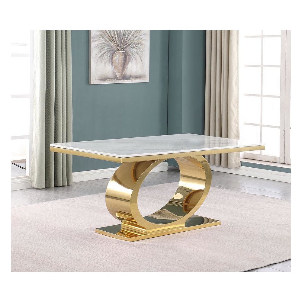Small 68″ Rectangular marble top dining table with a gold color base
