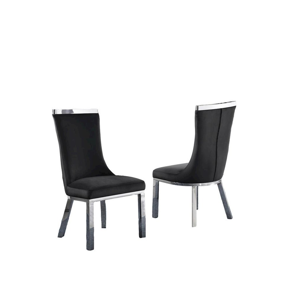 Upholstered dining chiars set of 2 in Black velvet fabric with stainless steel base