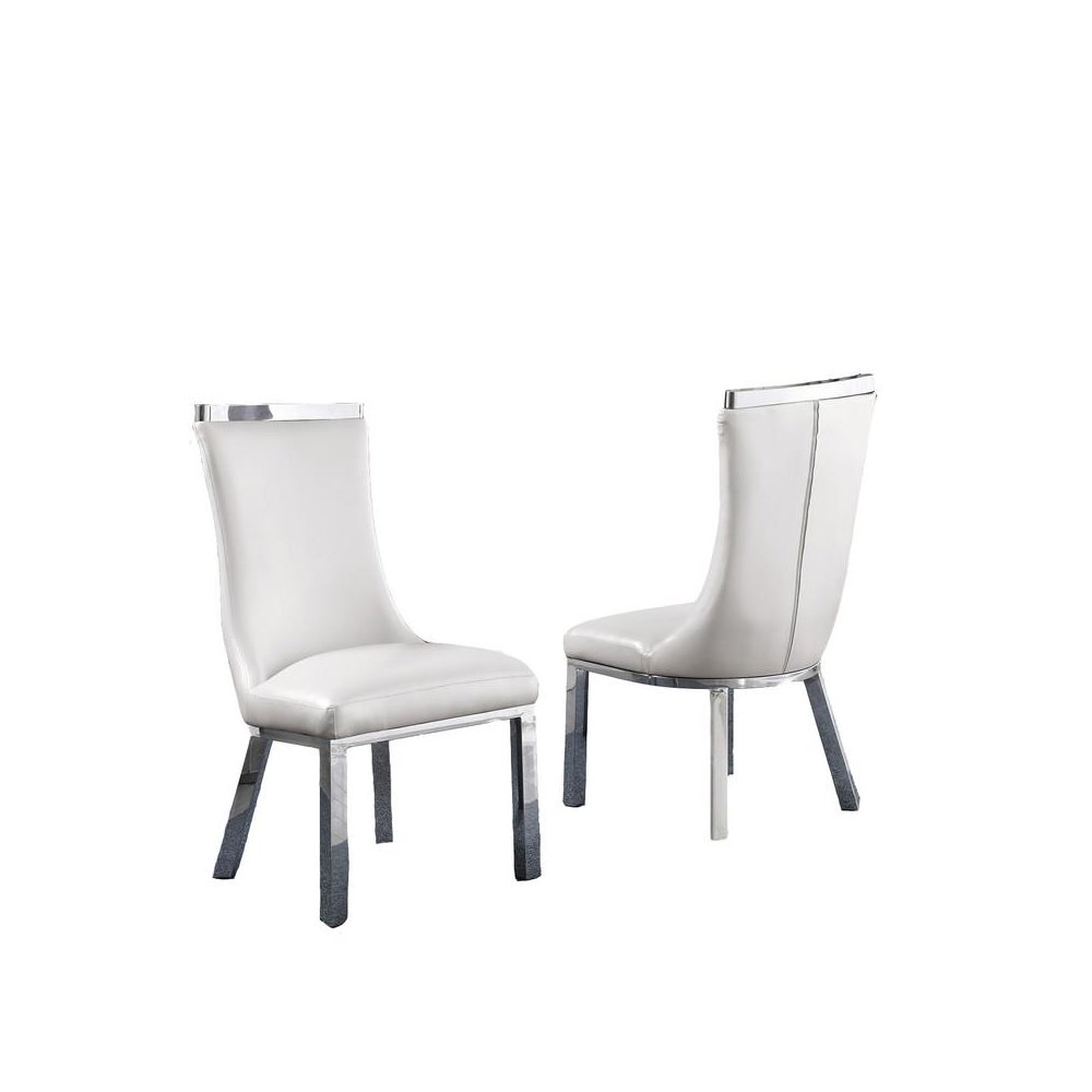 Upholstered dining chiars set of 2 in White faux leather with stainless steel base