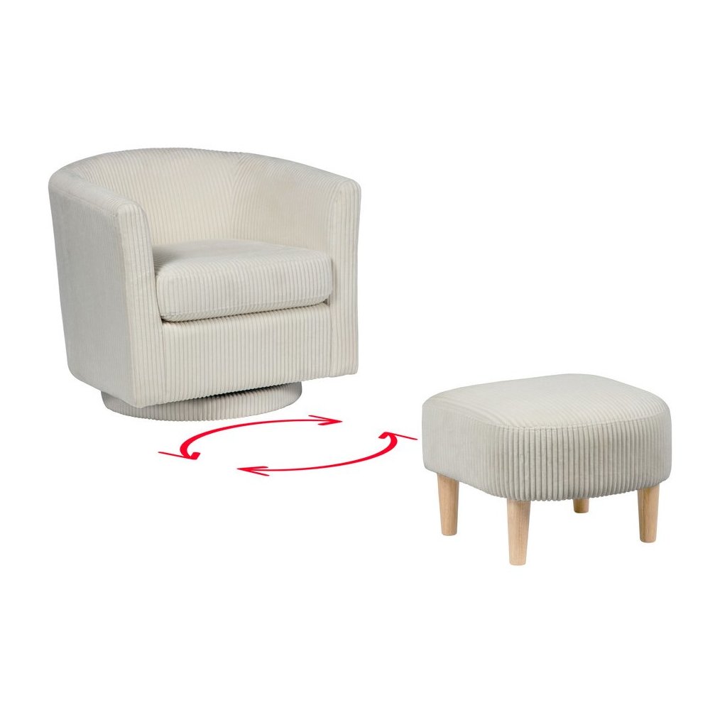 2 Piece Swivel Chair With Matching Ottoman In White Velvet
