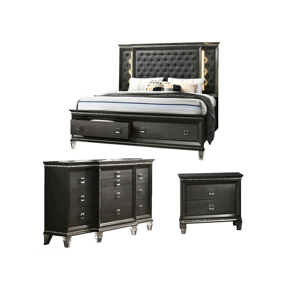 3PC Queen  Bedroom Set: 1 Panel Bed