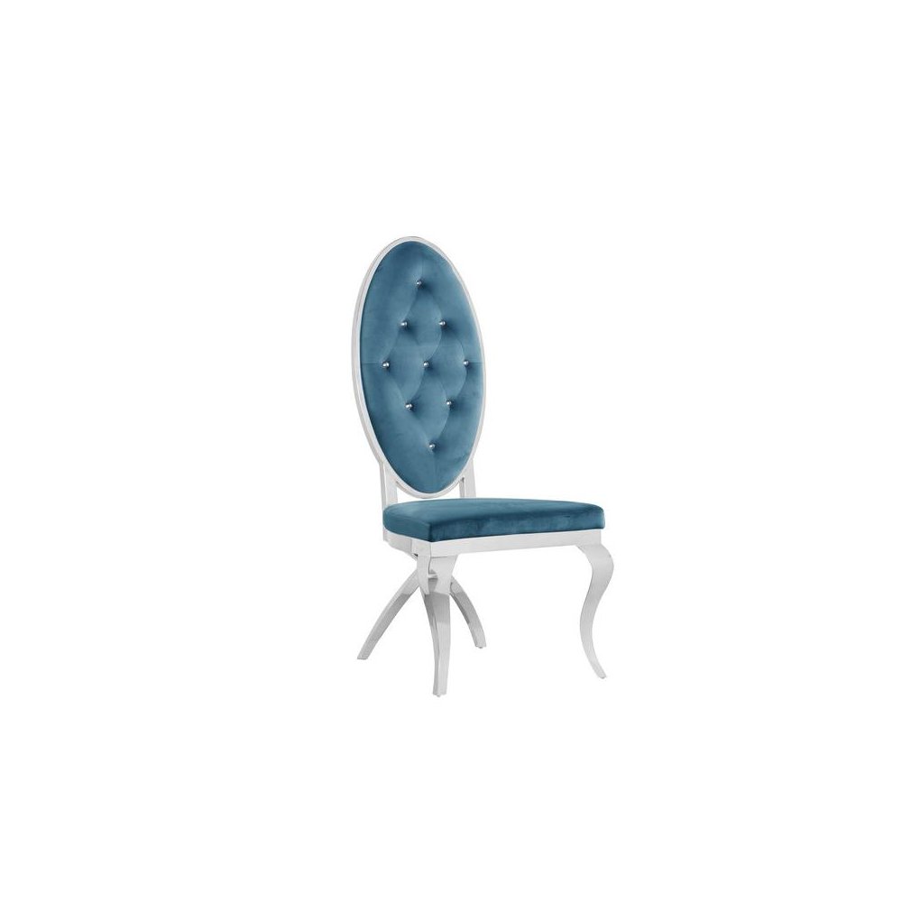 Teal Blue Velvet Faux Crystal Dining Side Chairs