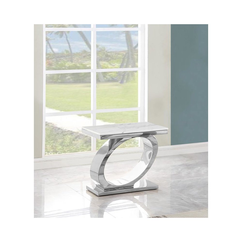 2pc White marble coffee table set with silver base (1 Coffee+ 1 End table)
