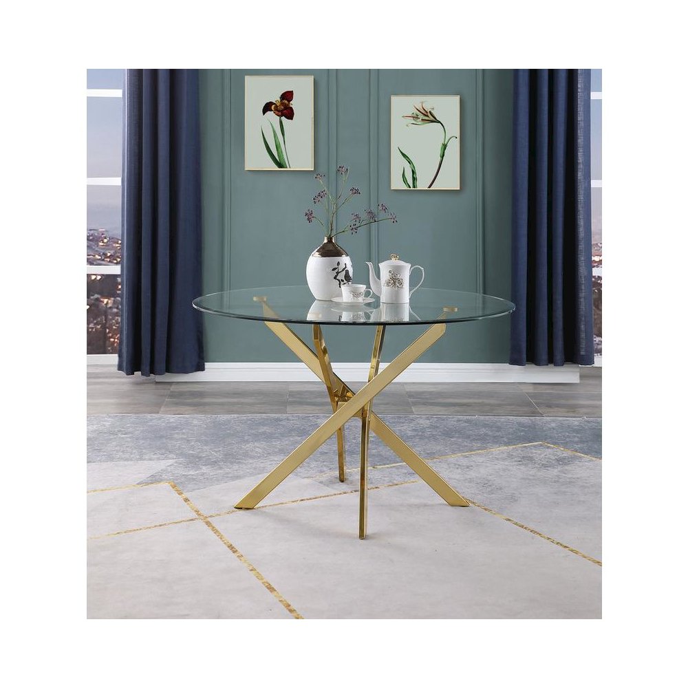 45″ Round Glass dining table with Gold Chrome Base