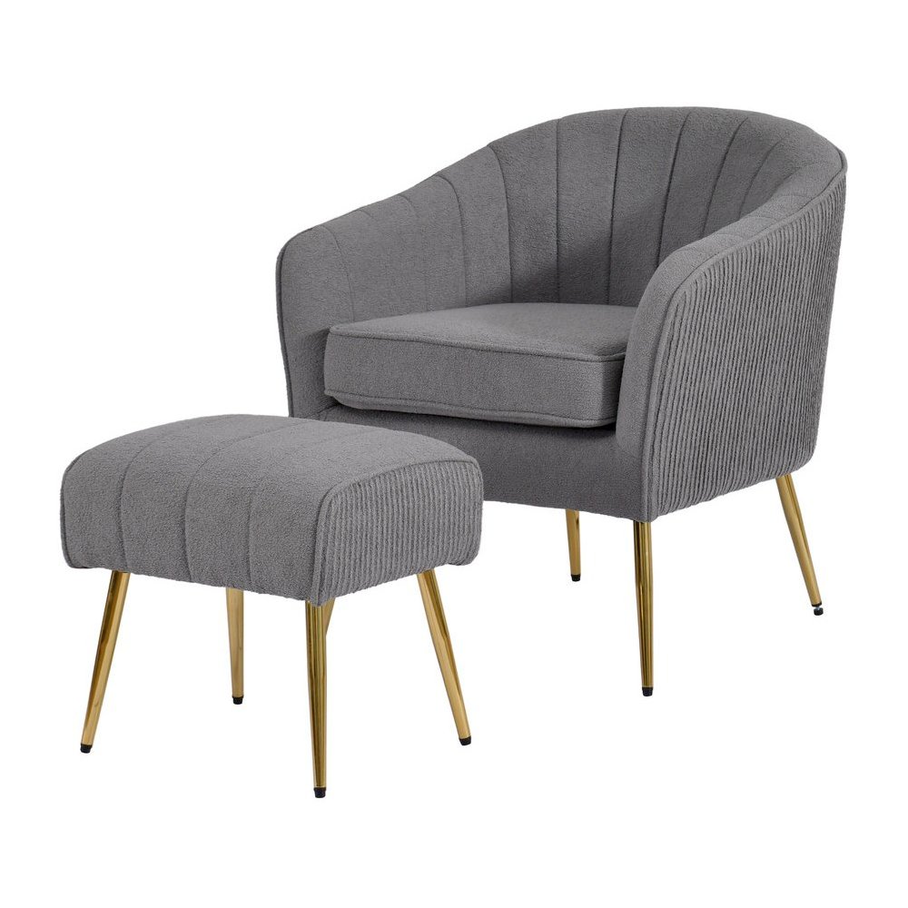 2 Piece Barrel Chair With Matching Ottoman In Dark Gray And Gold