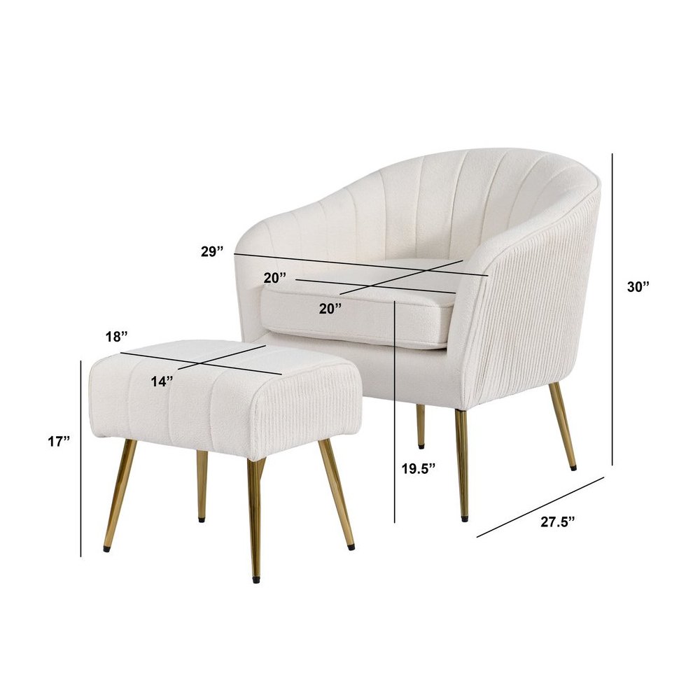 2 Piece Barrel Chair With Matching Ottoman In Beige And Gold